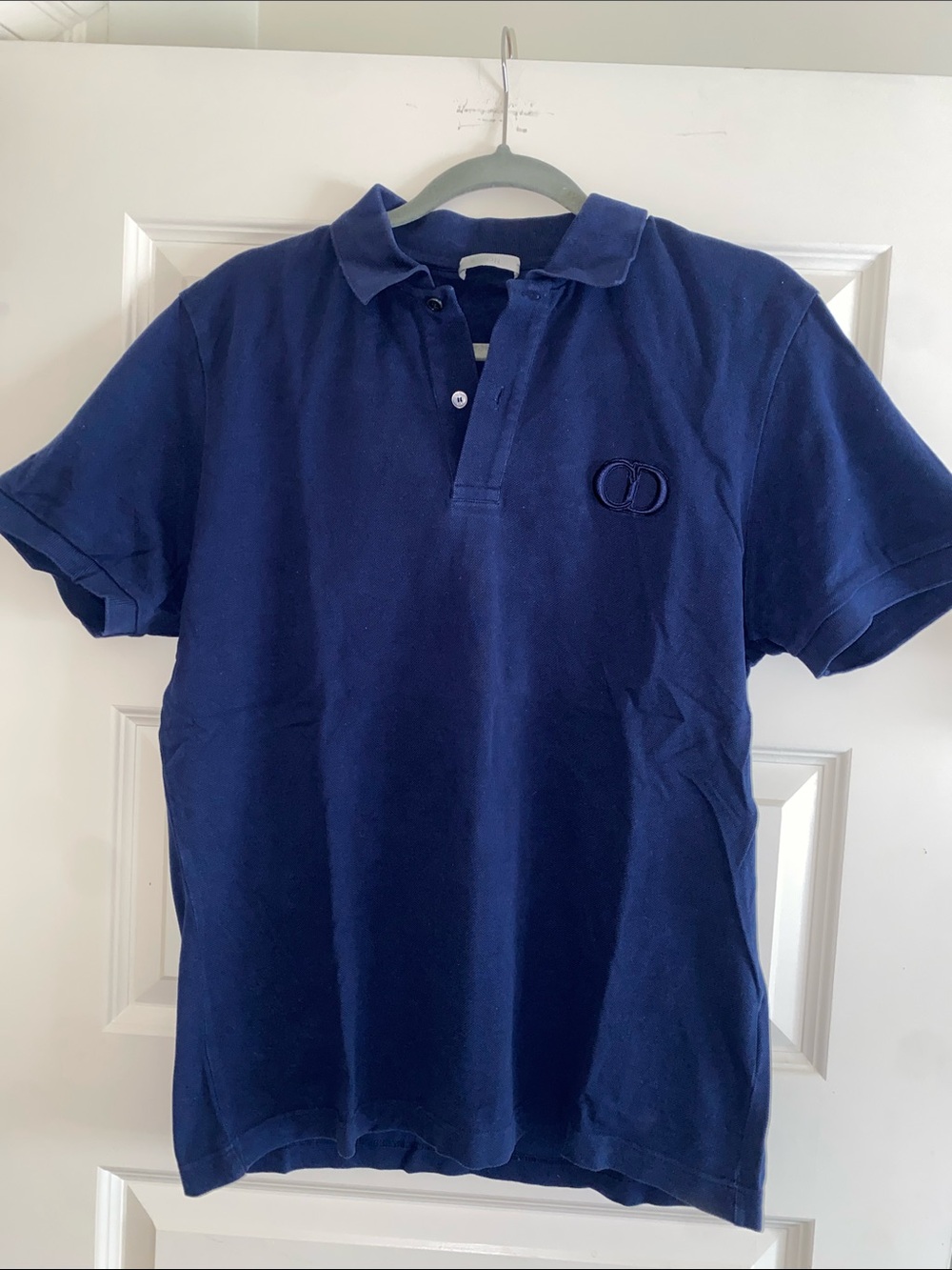 Dior Men's Dark Blue Polo with Subtle Embroidered Logo